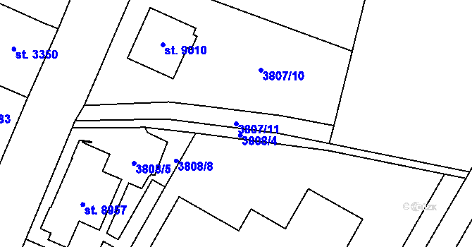 Parcela st. 3807/11 v KÚ Zlín, Katastrální mapa