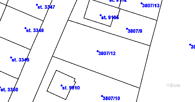 Parcela st. 3807/12 v KÚ Zlín, Katastrální mapa