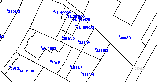 Parcela st. 3810/1 v KÚ Zlín, Katastrální mapa