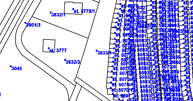 Parcela st. 3833/1 v KÚ Zlín, Katastrální mapa