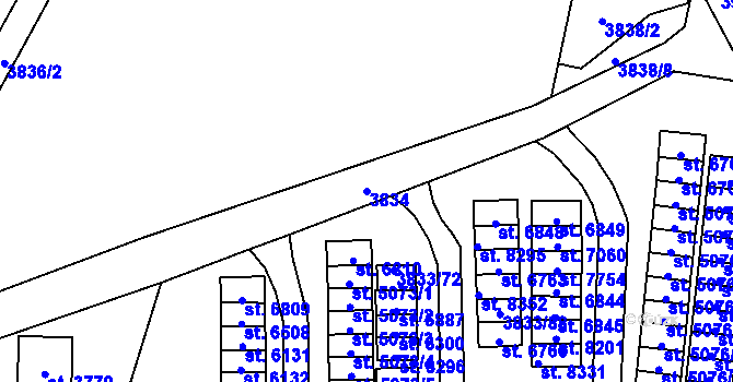 Parcela st. 3834 v KÚ Zlín, Katastrální mapa