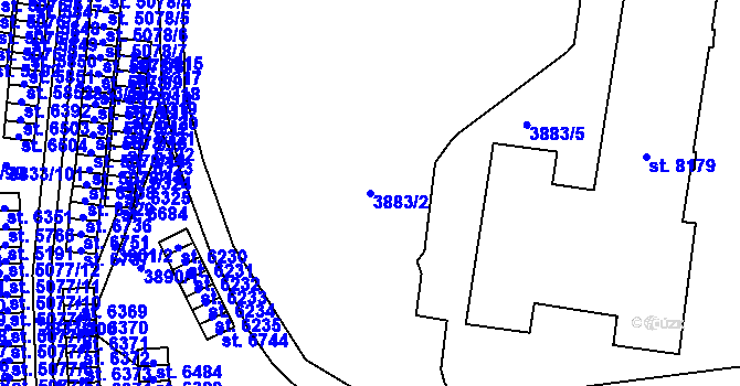 Parcela st. 3883/2 v KÚ Zlín, Katastrální mapa