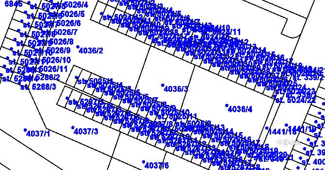 Parcela st. 4036/3 v KÚ Zlín, Katastrální mapa