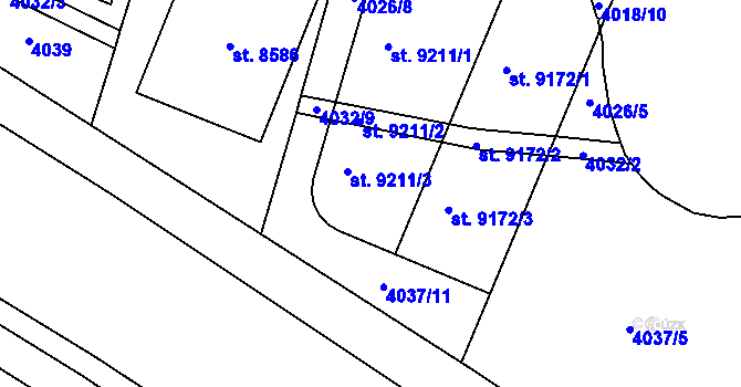 Parcela st. 4037/2 v KÚ Zlín, Katastrální mapa