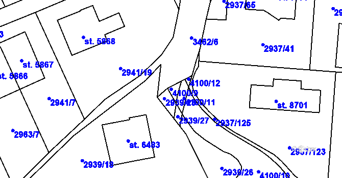 Parcela st. 4100/9 v KÚ Zlín, Katastrální mapa