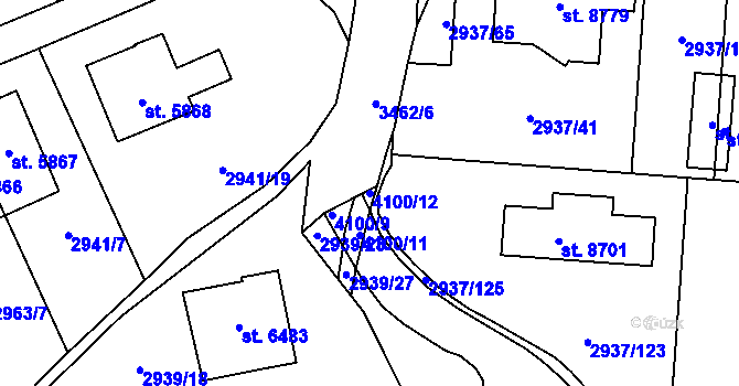 Parcela st. 4100/12 v KÚ Zlín, Katastrální mapa