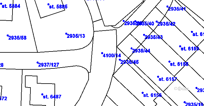 Parcela st. 4100/14 v KÚ Zlín, Katastrální mapa