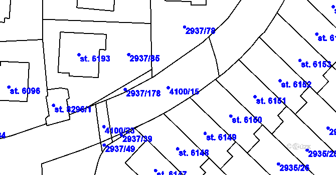 Parcela st. 4100/15 v KÚ Zlín, Katastrální mapa