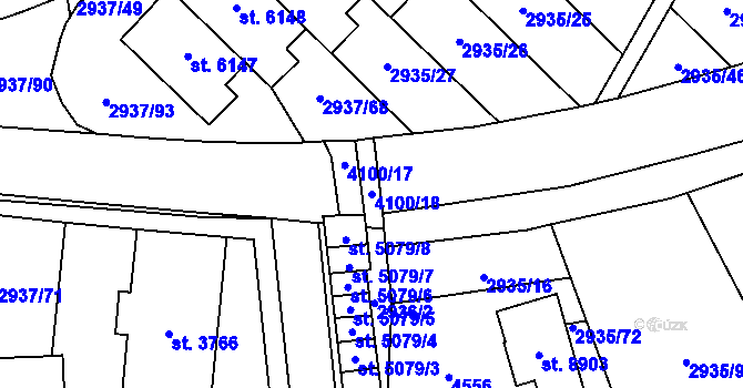 Parcela st. 4100/18 v KÚ Zlín, Katastrální mapa