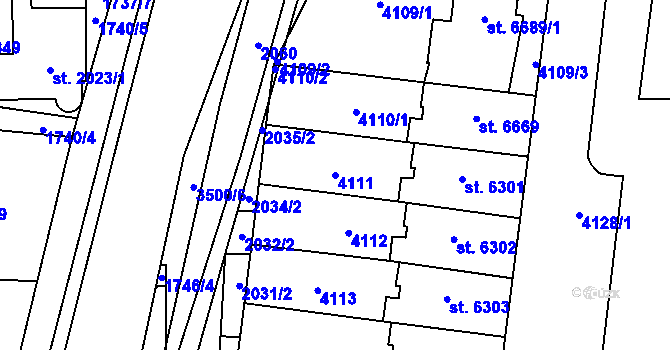 Parcela st. 4111 v KÚ Zlín, Katastrální mapa