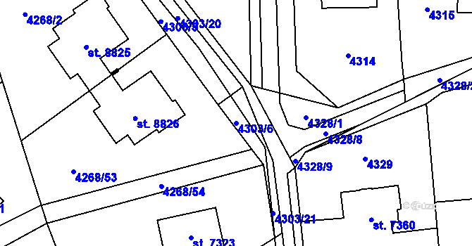 Parcela st. 4303/6 v KÚ Zlín, Katastrální mapa
