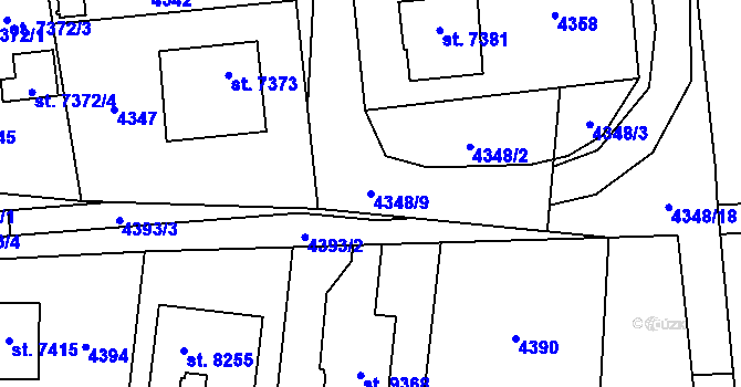 Parcela st. 4348/9 v KÚ Zlín, Katastrální mapa