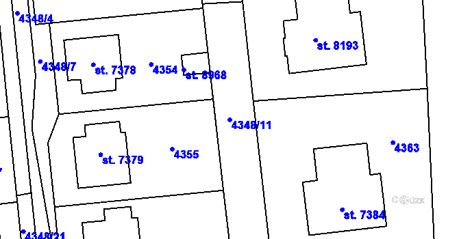 Parcela st. 4348/11 v KÚ Zlín, Katastrální mapa