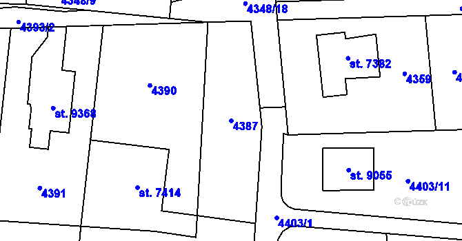 Parcela st. 4387 v KÚ Zlín, Katastrální mapa