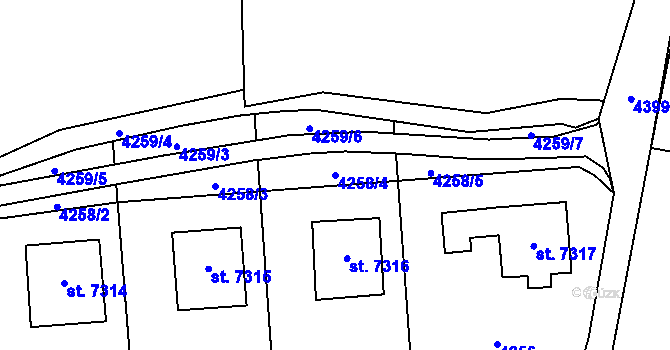 Parcela st. 4258/4 v KÚ Zlín, Katastrální mapa