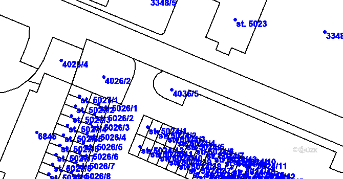 Parcela st. 4036/5 v KÚ Zlín, Katastrální mapa