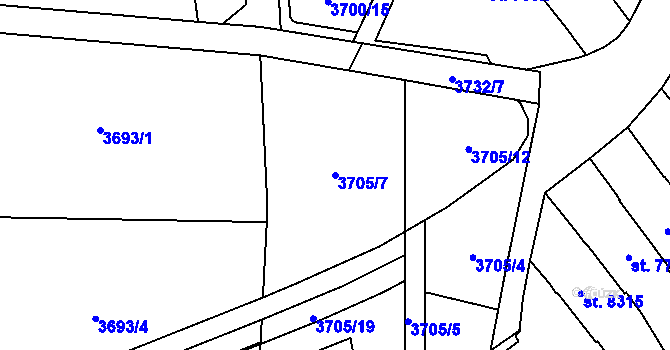 Parcela st. 3705/7 v KÚ Zlín, Katastrální mapa