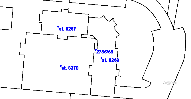 Parcela st. 2735/55 v KÚ Zlín, Katastrální mapa