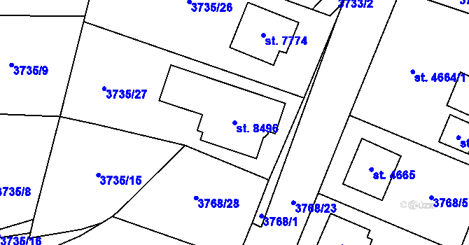 Parcela st. 8496 v KÚ Zlín, Katastrální mapa