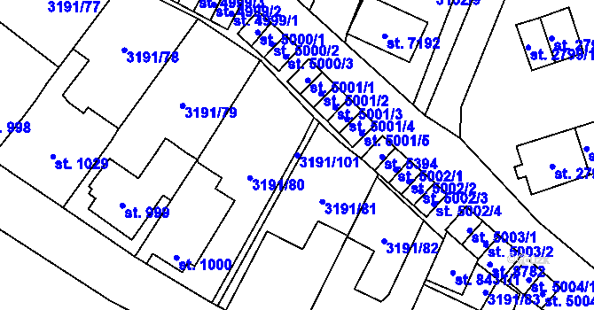 Parcela st. 3191/101 v KÚ Zlín, Katastrální mapa