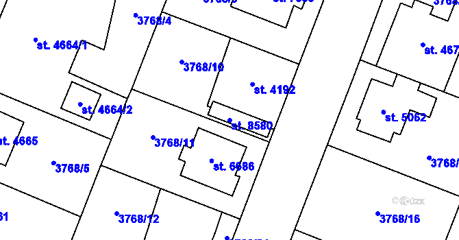 Parcela st. 8580 v KÚ Zlín, Katastrální mapa