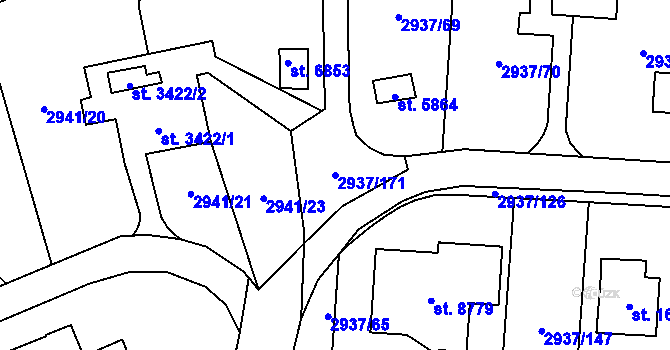 Parcela st. 2937/171 v KÚ Zlín, Katastrální mapa
