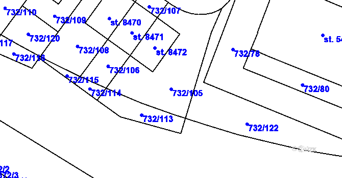 Parcela st. 732/105 v KÚ Zlín, Katastrální mapa