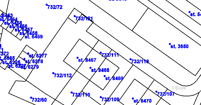 Parcela st. 732/111 v KÚ Zlín, Katastrální mapa
