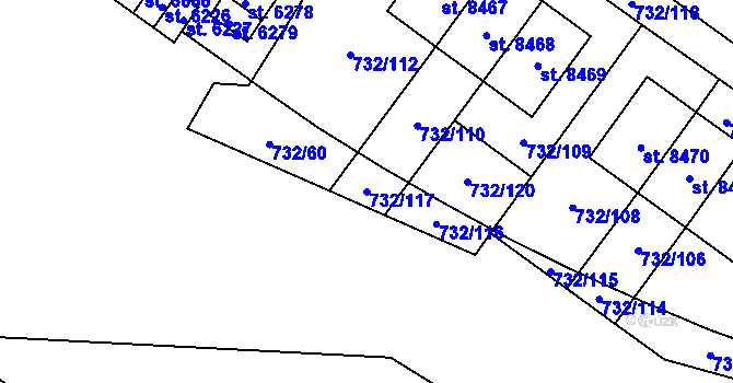 Parcela st. 732/117 v KÚ Zlín, Katastrální mapa