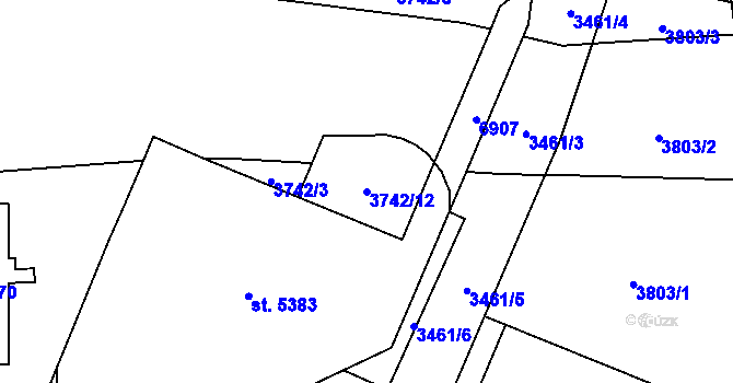 Parcela st. 3742/12 v KÚ Zlín, Katastrální mapa