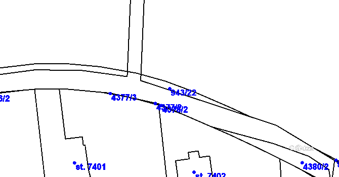 Parcela st. 943/22 v KÚ Zlín, Katastrální mapa