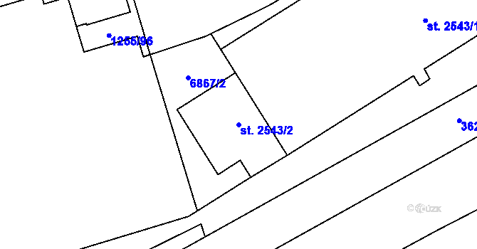 Parcela st. 2543/2 v KÚ Zlín, Katastrální mapa