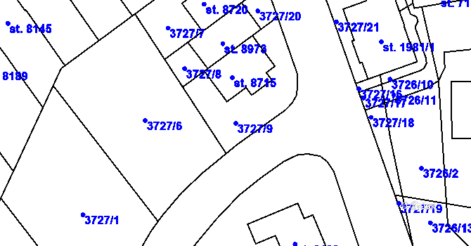 Parcela st. 3727/9 v KÚ Zlín, Katastrální mapa