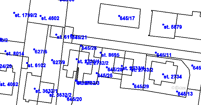 Parcela st. 8695 v KÚ Zlín, Katastrální mapa