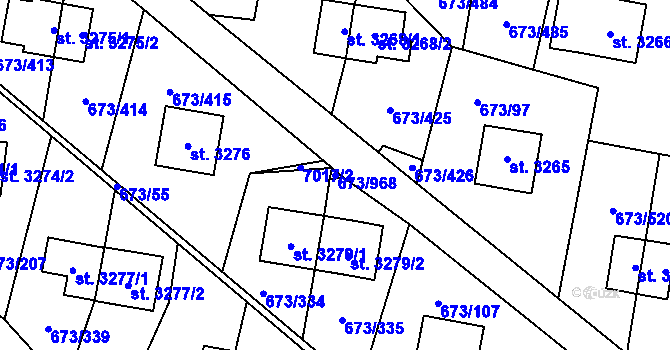Parcela st. 673/968 v KÚ Zlín, Katastrální mapa
