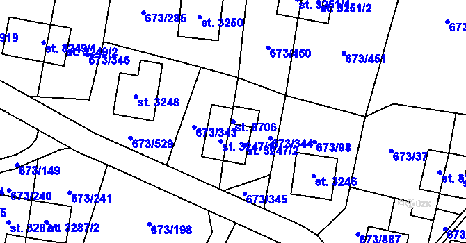 Parcela st. 8706 v KÚ Zlín, Katastrální mapa