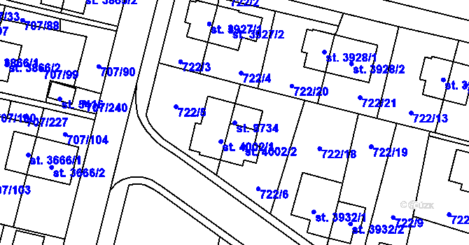 Parcela st. 8734 v KÚ Zlín, Katastrální mapa