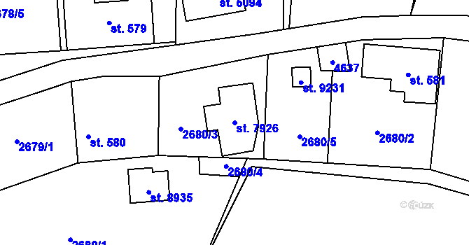 Parcela st. 7926 v KÚ Zlín, Katastrální mapa