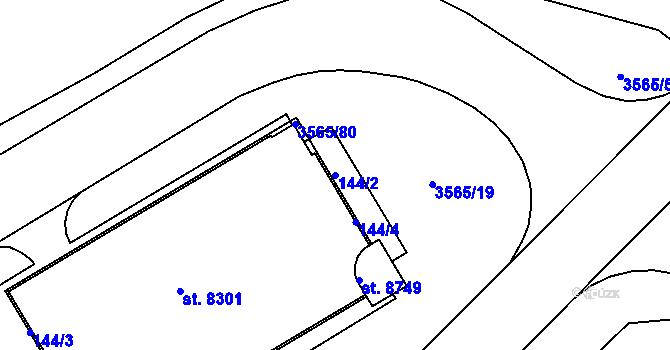Parcela st. 144/2 v KÚ Zlín, Katastrální mapa