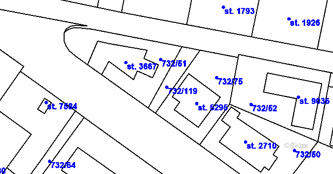 Parcela st. 732/119 v KÚ Zlín, Katastrální mapa