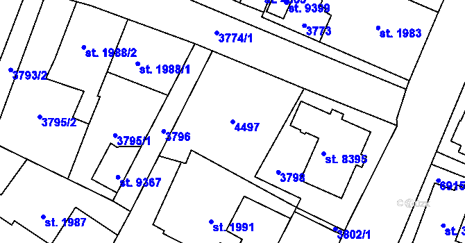 Parcela st. 4497 v KÚ Zlín, Katastrální mapa