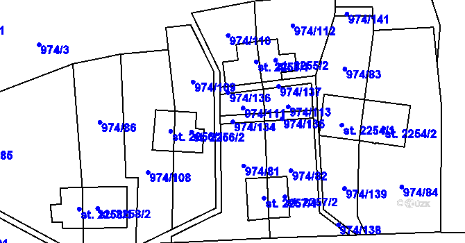 Parcela st. 974/134 v KÚ Zlín, Katastrální mapa
