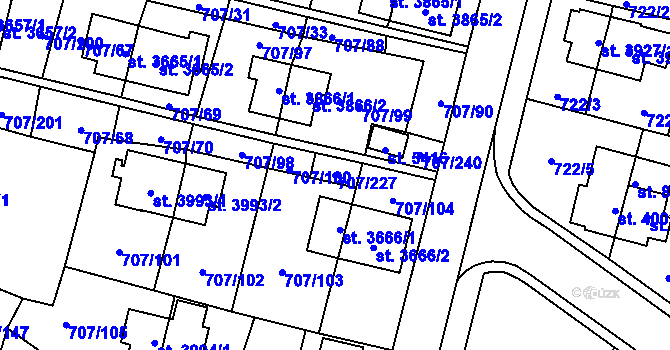 Parcela st. 707/227 v KÚ Zlín, Katastrální mapa
