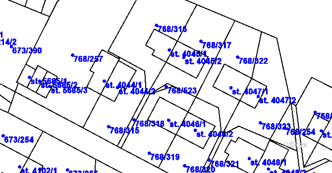 Parcela st. 768/523 v KÚ Zlín, Katastrální mapa