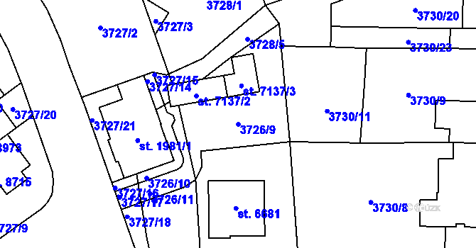 Parcela st. 3726/9 v KÚ Zlín, Katastrální mapa