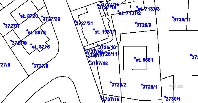 Parcela st. 3726/11 v KÚ Zlín, Katastrální mapa