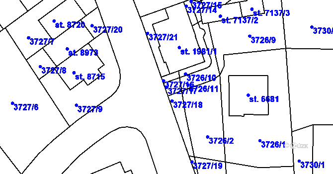 Parcela st. 3727/17 v KÚ Zlín, Katastrální mapa