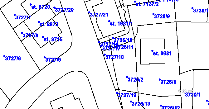 Parcela st. 3727/18 v KÚ Zlín, Katastrální mapa