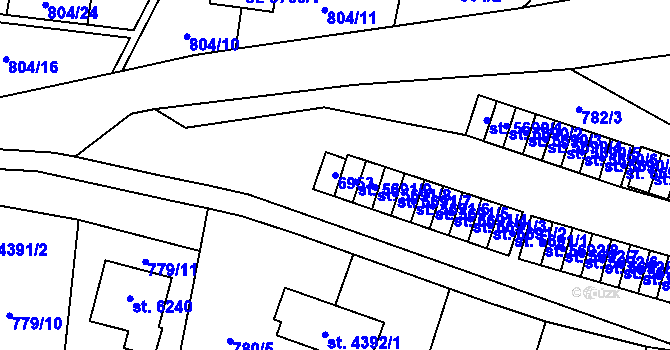Parcela st. 6953 v KÚ Zlín, Katastrální mapa