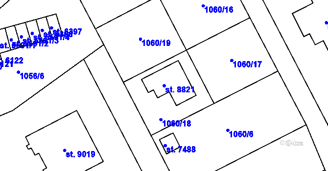 Parcela st. 8821 v KÚ Zlín, Katastrální mapa